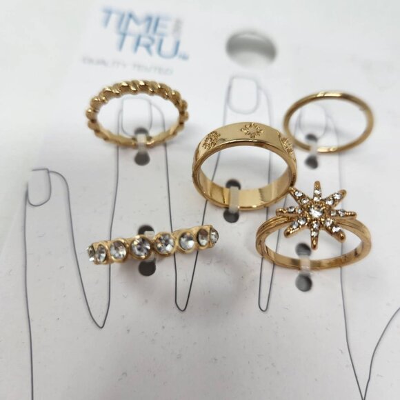 Time And Tru Hope 5 Pc Ring Set Gold Tone & Crystal Accents - Picture 2 of 7